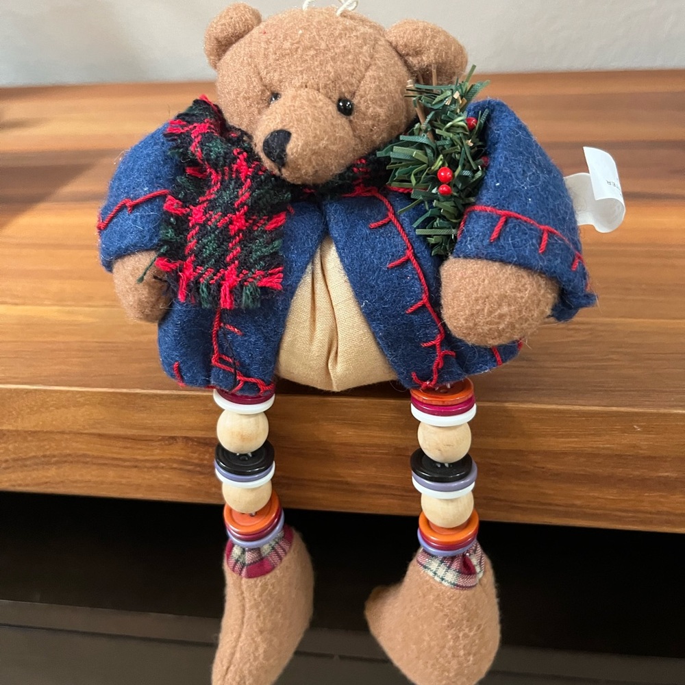 Fat Chubby Wide Plush Teddy Bear Christmas Ornament Shelf Sitter